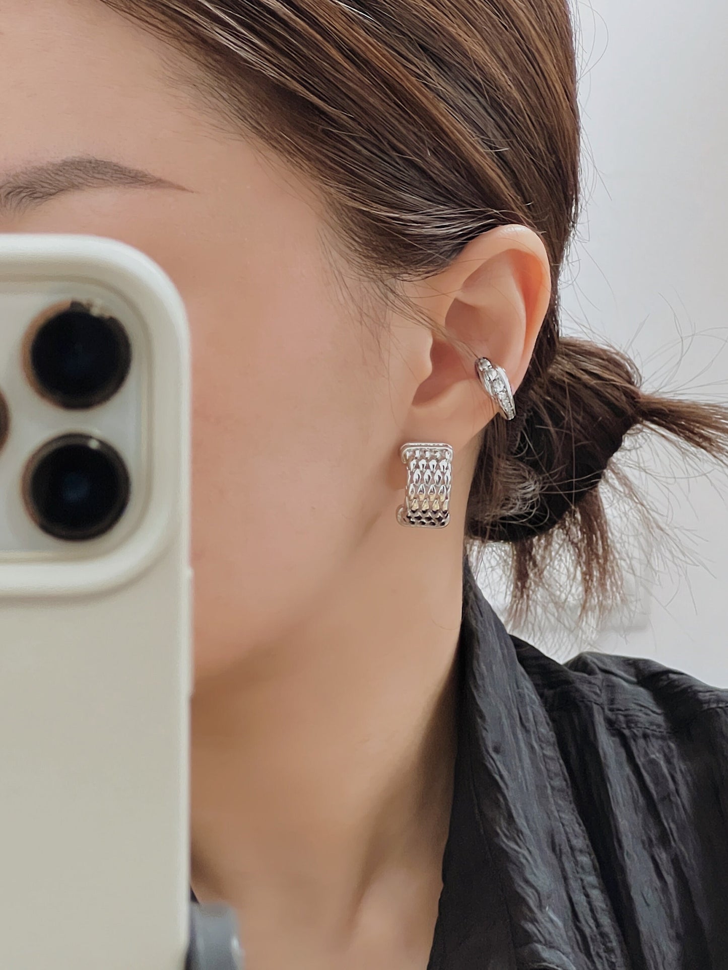 Model wearing Marissa cuff, high-fashion ear stack.