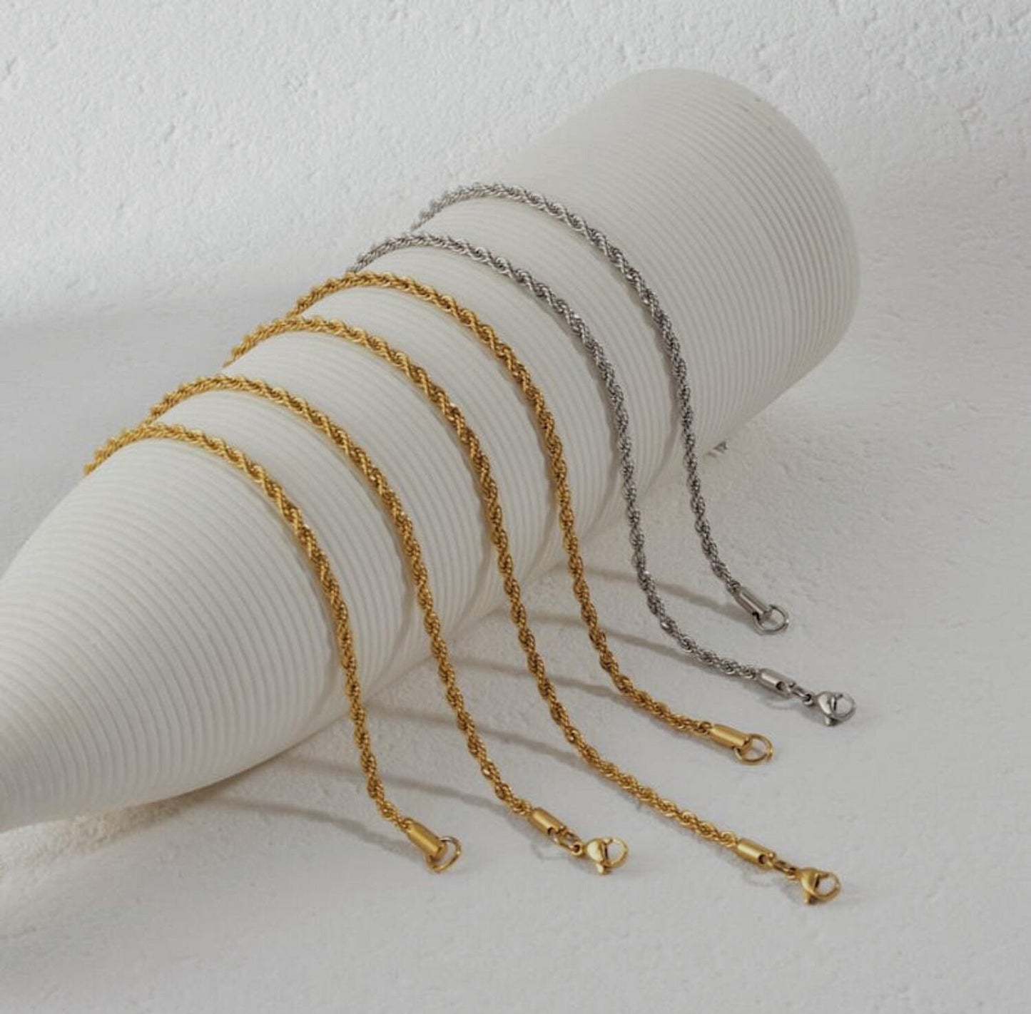 Aurous Atelier gold and silver rope chain necklace, luxury accessory for sophisticated style