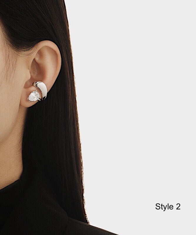 Tear Drop CZ Cuff Earrings, Dainty Ear Cuff, Geometric Ear Cuff, Dangle Charm Ear Cuff, Minimalist Ear Cuff, Statement Ear Cuff, Non Pierced