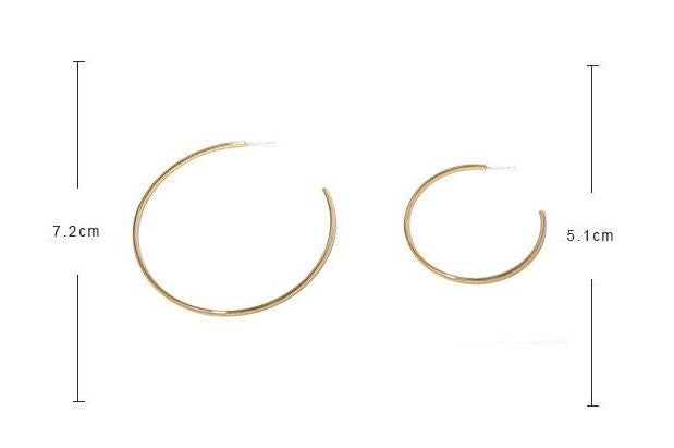 Minimal Large Hoop Earrings, 18K Gold Clip On Hoop Earrings, Gold Plain Hoops, Thin Hoops, Basic Hoop Earrings, Non Pierced Earrings