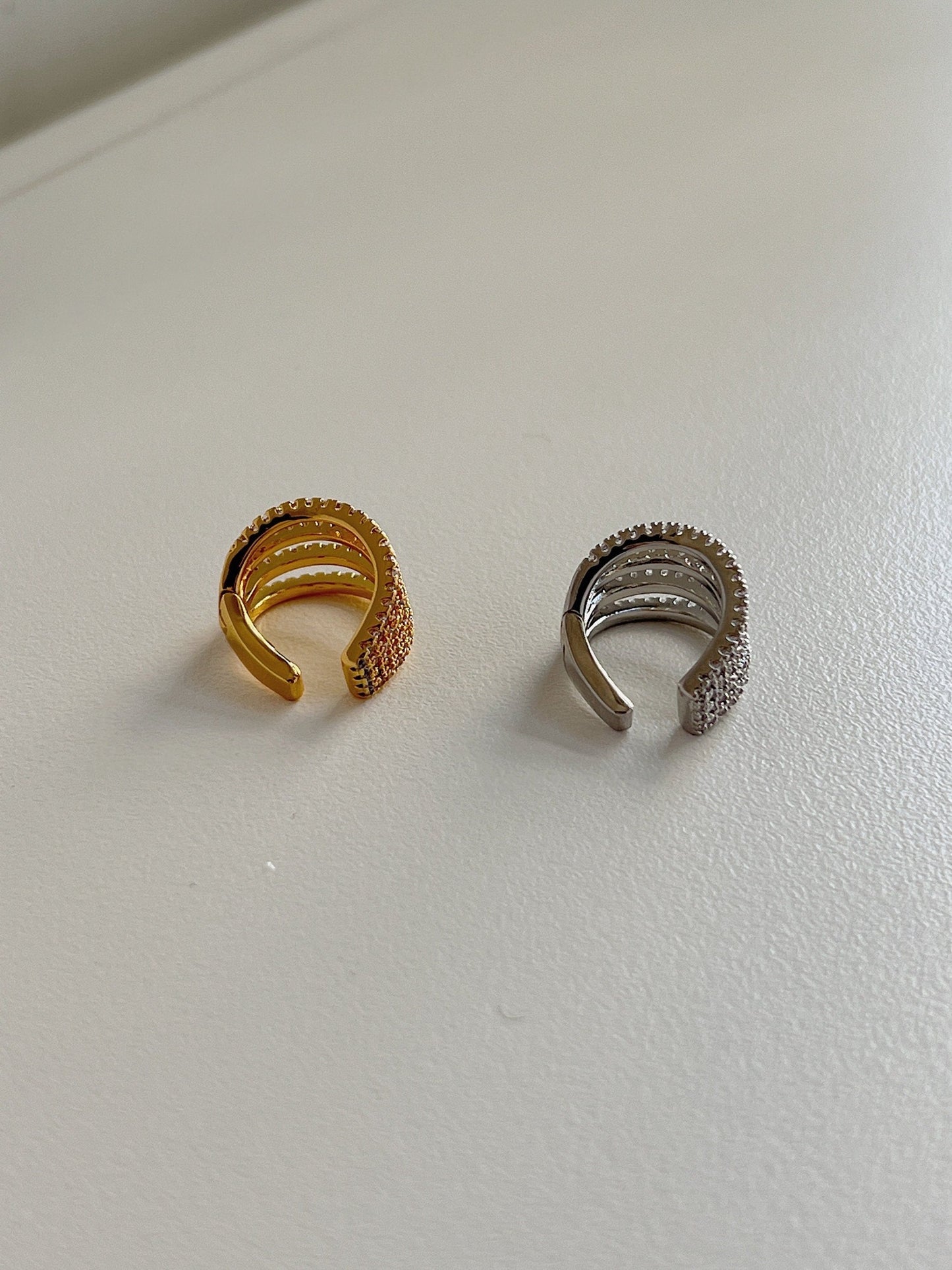 Trendy gold and silver ear cuff earring, stylish non-piercing jewelry, women's ear wrap accessory