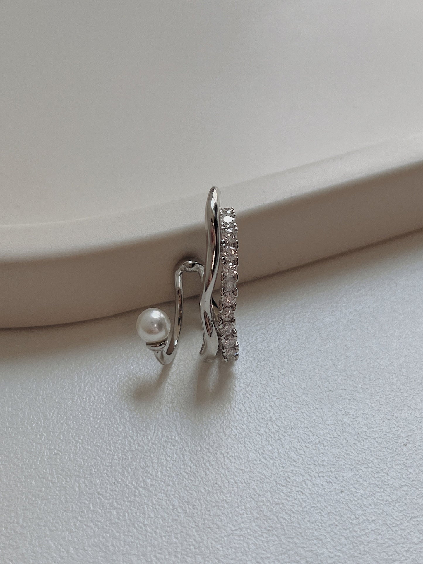 Front view of Cassidy silver cuff, high-shine silver finish.