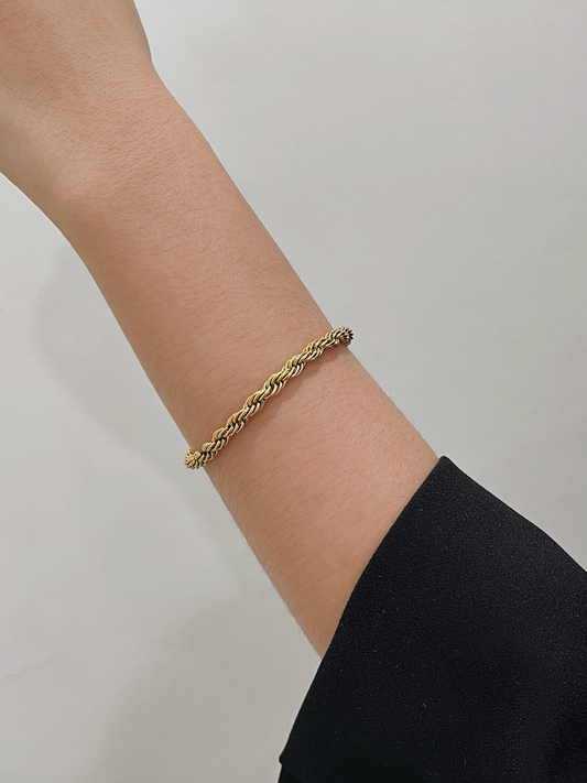 Twisted Rope Bracelet, Gold Rope Bracelet, Layering Bracelet, French Rope Bracelet, Twisted Chain Bracelet, Chunky Rope Bracelet, 5mm