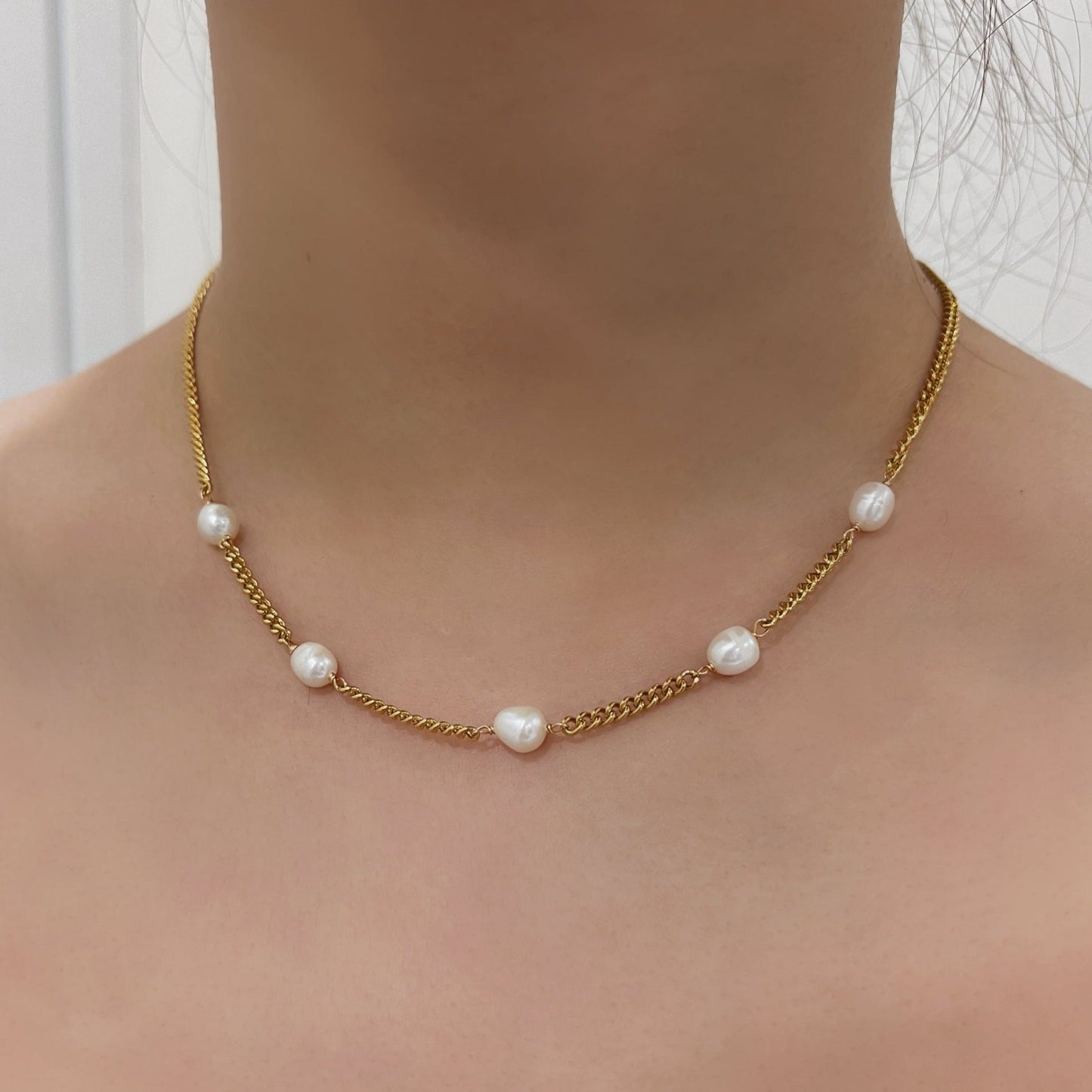 Freshwater Pearl Choker Chain Necklace, Layering Necklace, Vintage French Pendant Necklace, Gold Pearl Necklace, Multi Pearl Choker Necklace