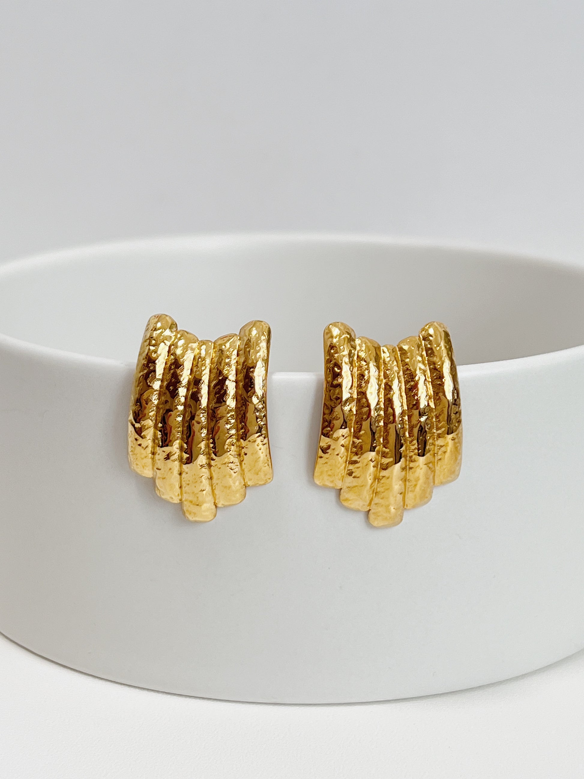 Gold hammered texture layered earrings for women.