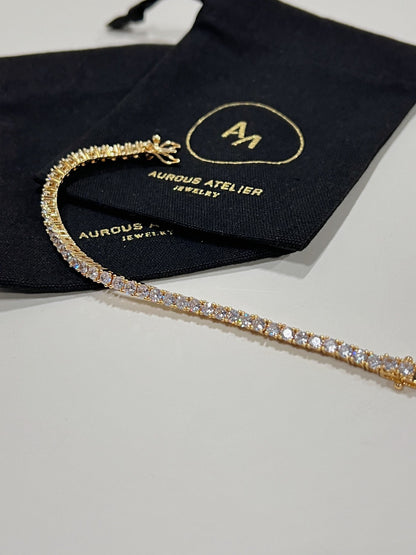 Gold Tennis Bracelet, 3mm Cubic Zirconia Tennis Bracelet, Dainty Gold Diamond Tennis Bracelet, Minimal Gold Layering Tennis Chain Bracelet, Delicate Bracelet