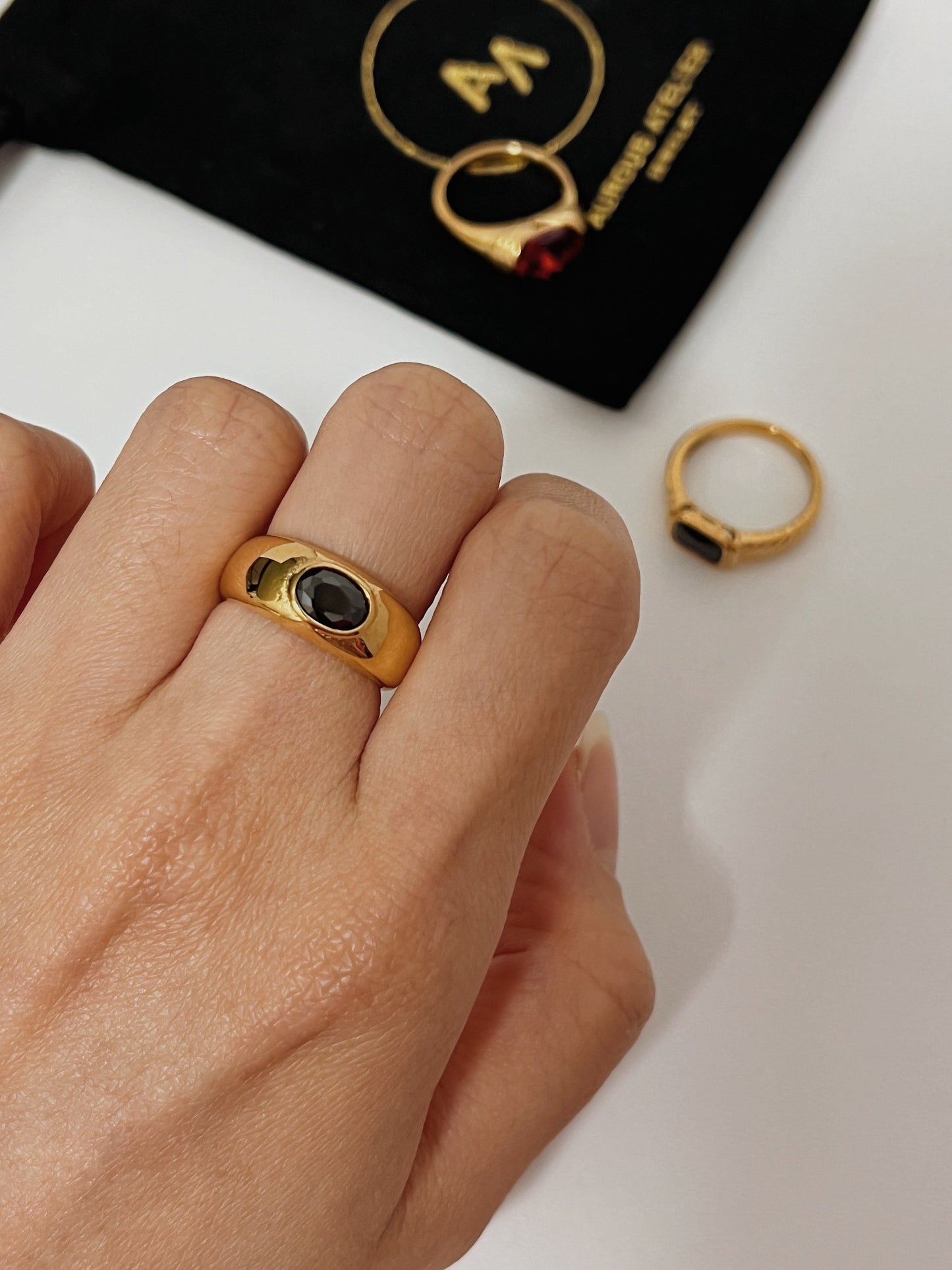 Black Agate Ring, Ruby Ring, Black Stone Ring, 18k Gold Stacking Ring, Black Onyx Ring, Gemstone Ring, Chunky Gold Ring, Gold Statement Ring, agate dome ring