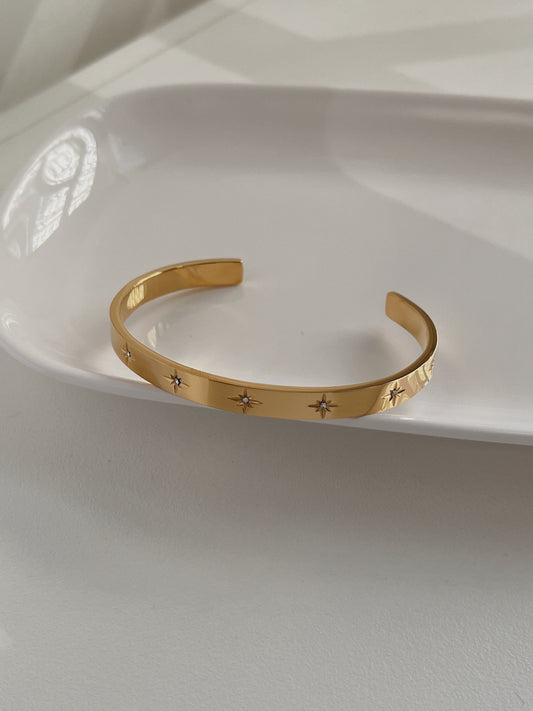 North Star Cuff Bangle, Statement Cuff Bangle, Minimalist Bangle, Stacking Bracelet, Signature Celestial Open Bangles, Gold Essential Bangle