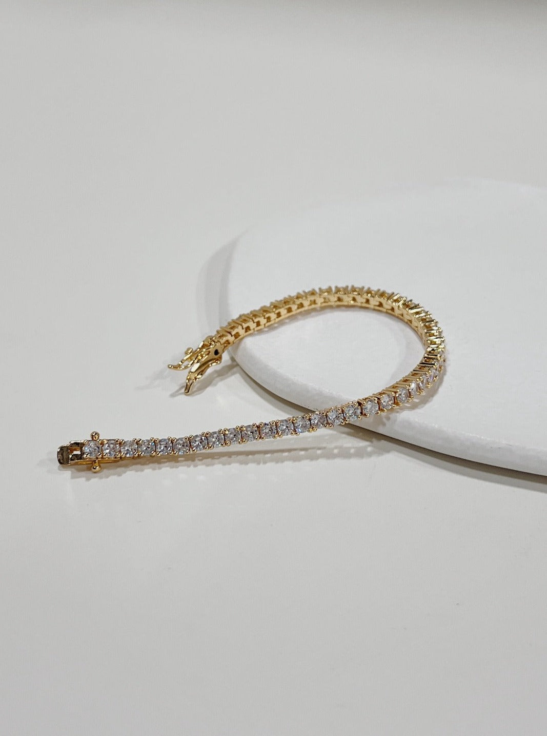 Gold Tennis Bracelet, 3mm Cubic Zirconia Tennis Bracelet, Dainty Gold Diamond Tennis Bracelet, Minimal Gold Layering Tennis Chain Bracelet, Delicate Bracelet