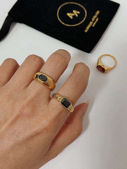 Black Agate Ring, Ruby Ring, Black Stone Ring, 18k Gold Stacking Ring, Black Onyx Ring, Gemstone Ring, Chunky Gold Ring, Gold Statement Ring, agate dome ring