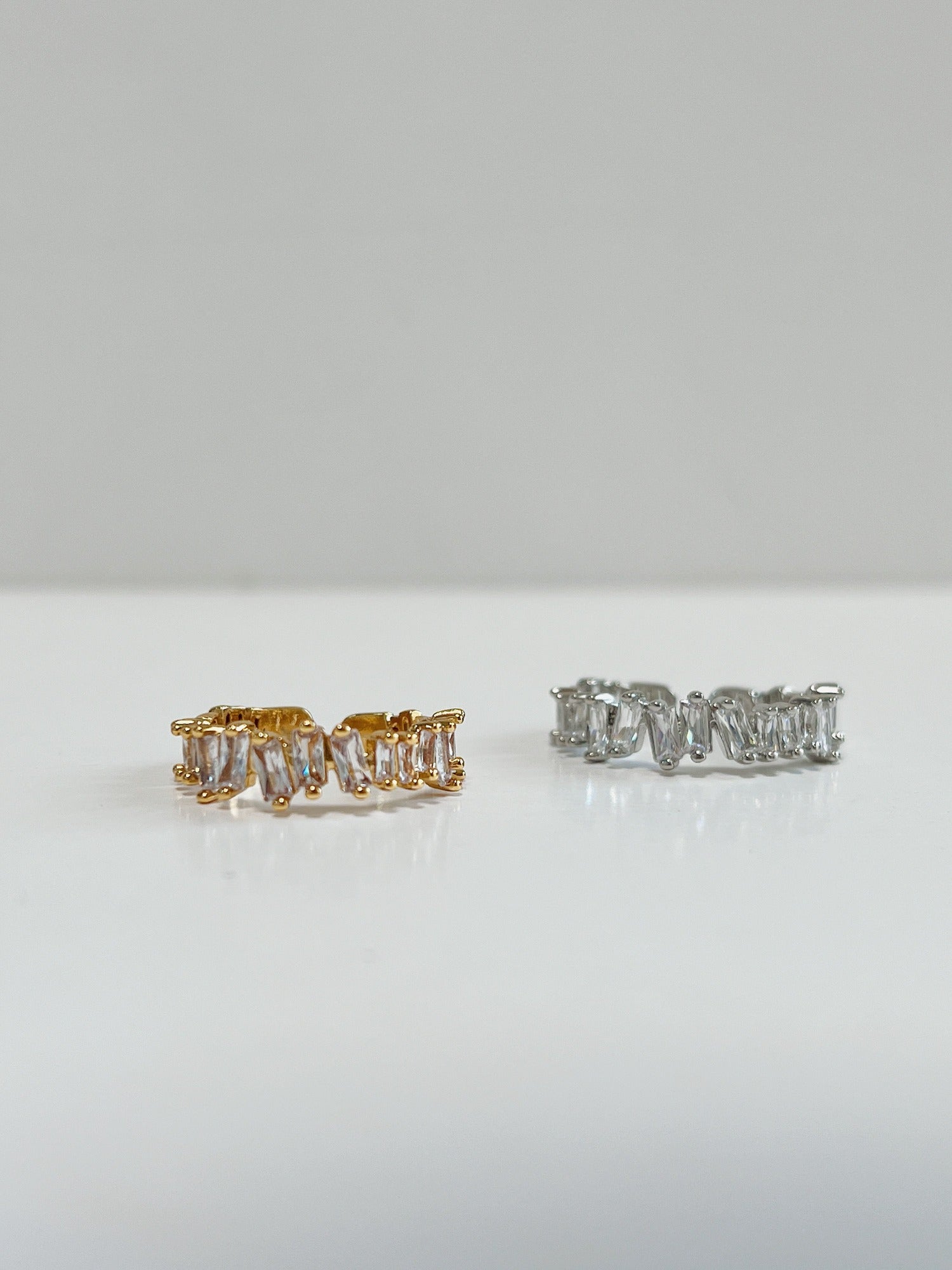 18K gold plated brass and silver baguette band with high-refraction diamond grade crystals