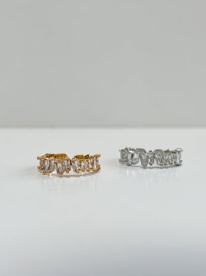 18K gold plated brass and silver baguette band with high-refraction diamond grade crystals