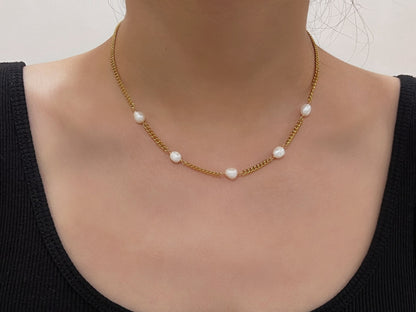 Freshwater Pearl Choker Chain Necklace, Layering Necklace, Vintage French Pendant Necklace, Gold Pearl Necklace, Multi Pearl Choker Necklace