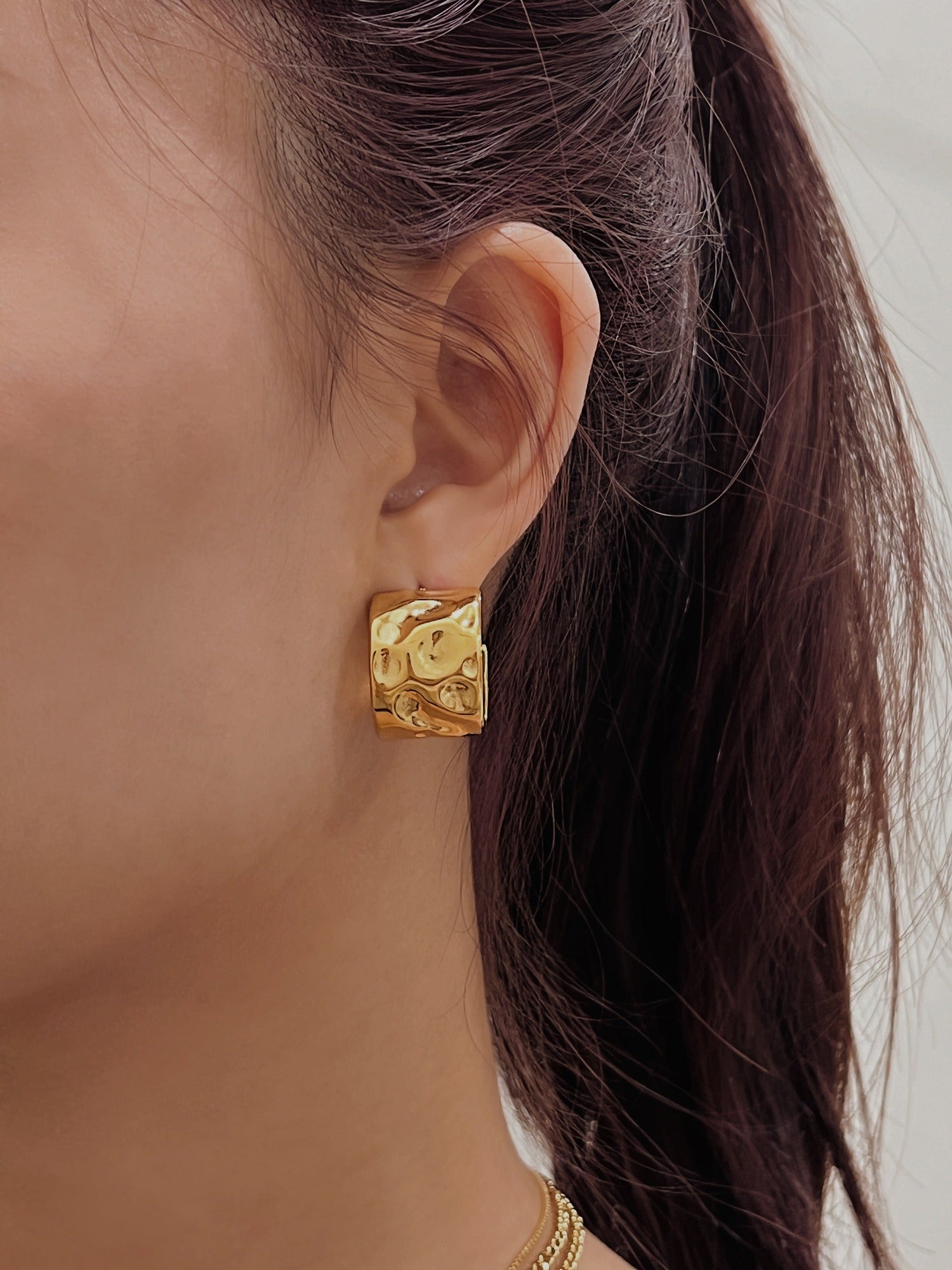 Gold C Hoop Earrings, Statement Wide Hoop Earrings, Moon Surface Textured Hoop Earrings, Irregular Gold Hoops, Chunky Ridge Hoop Earrings