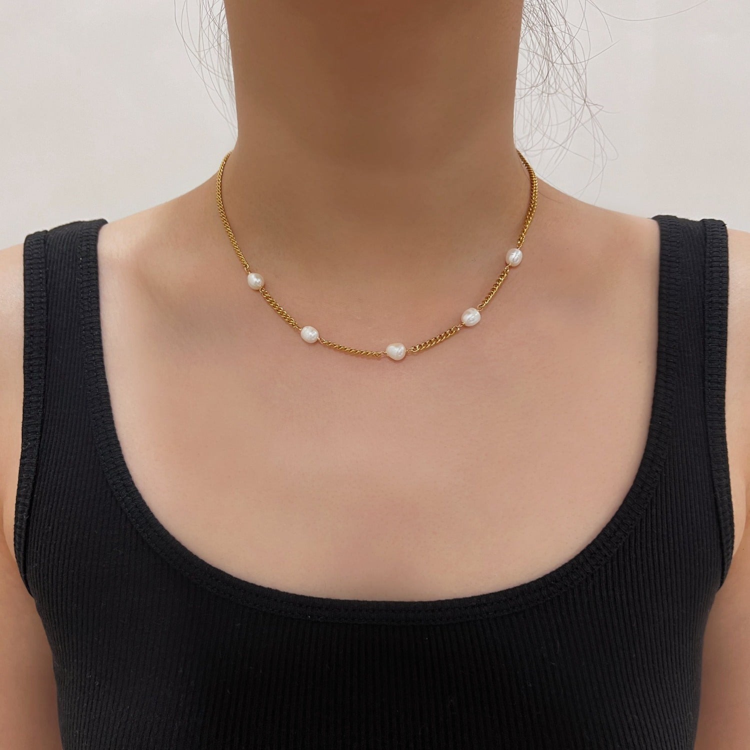 Freshwater Pearl Choker Chain Necklace, Layering Necklace, Vintage French Pendant Necklace, Gold Pearl Necklace, Multi Pearl Choker Necklace