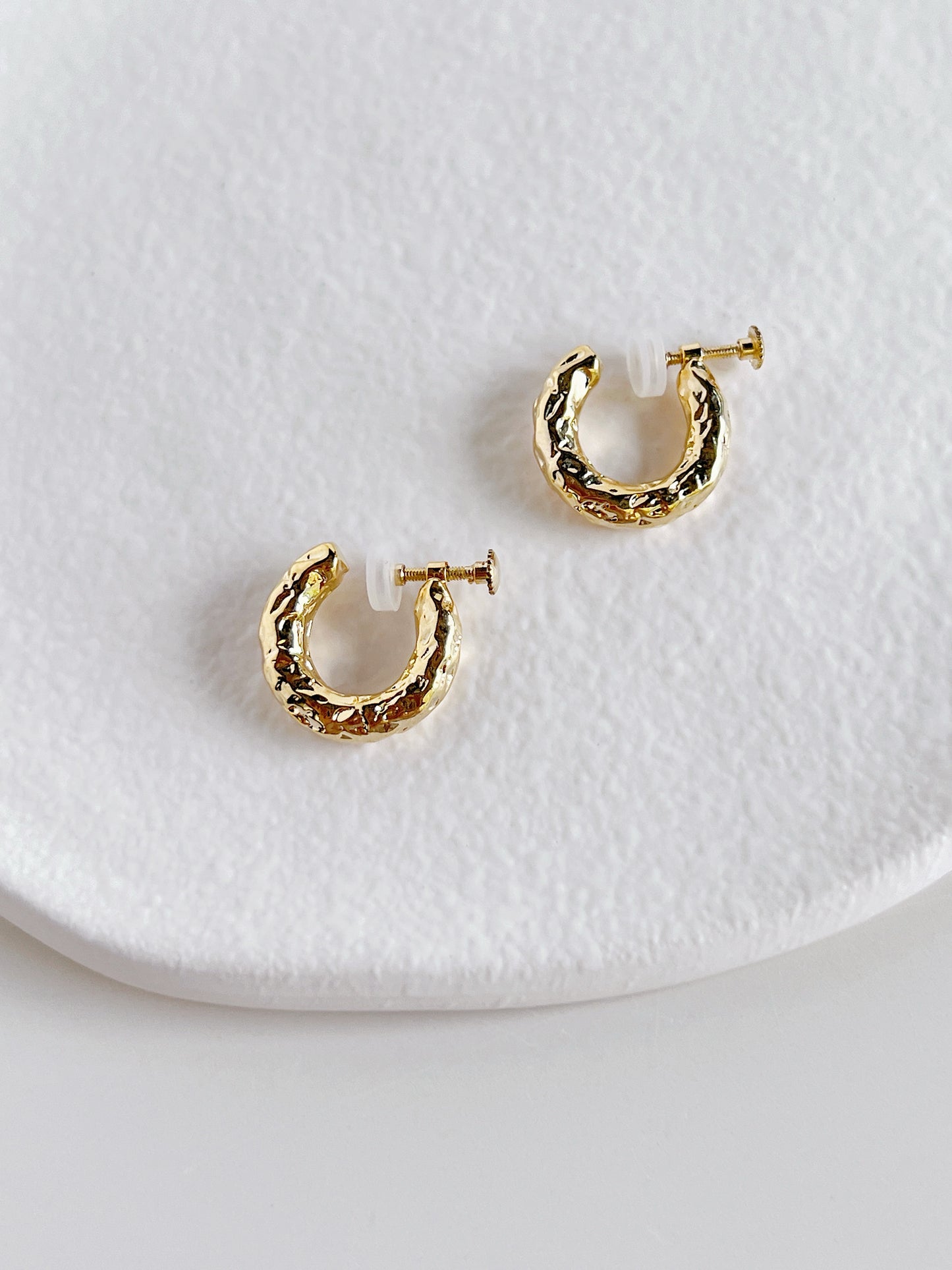 Gigi Hammered Clip On Huggie Earrings