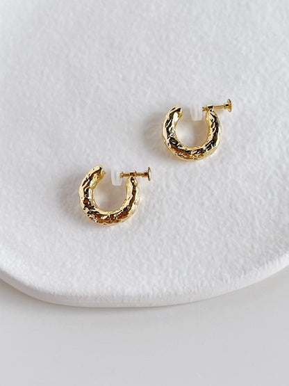 Gigi Hammered Clip On Huggie Earrings