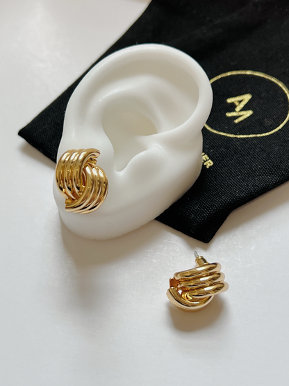 18K Gold Vintage Stud Earrings, Gold Knot Studs, Gold Shell Studs, Gold Woven Stud Earrings, Statement Ribbed Earrings, Textured Earrings, crossover stud earrings