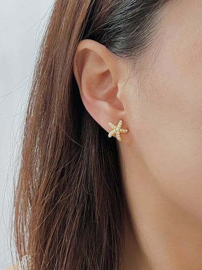 Mermaid Pearl Starfish Clip On Earrings