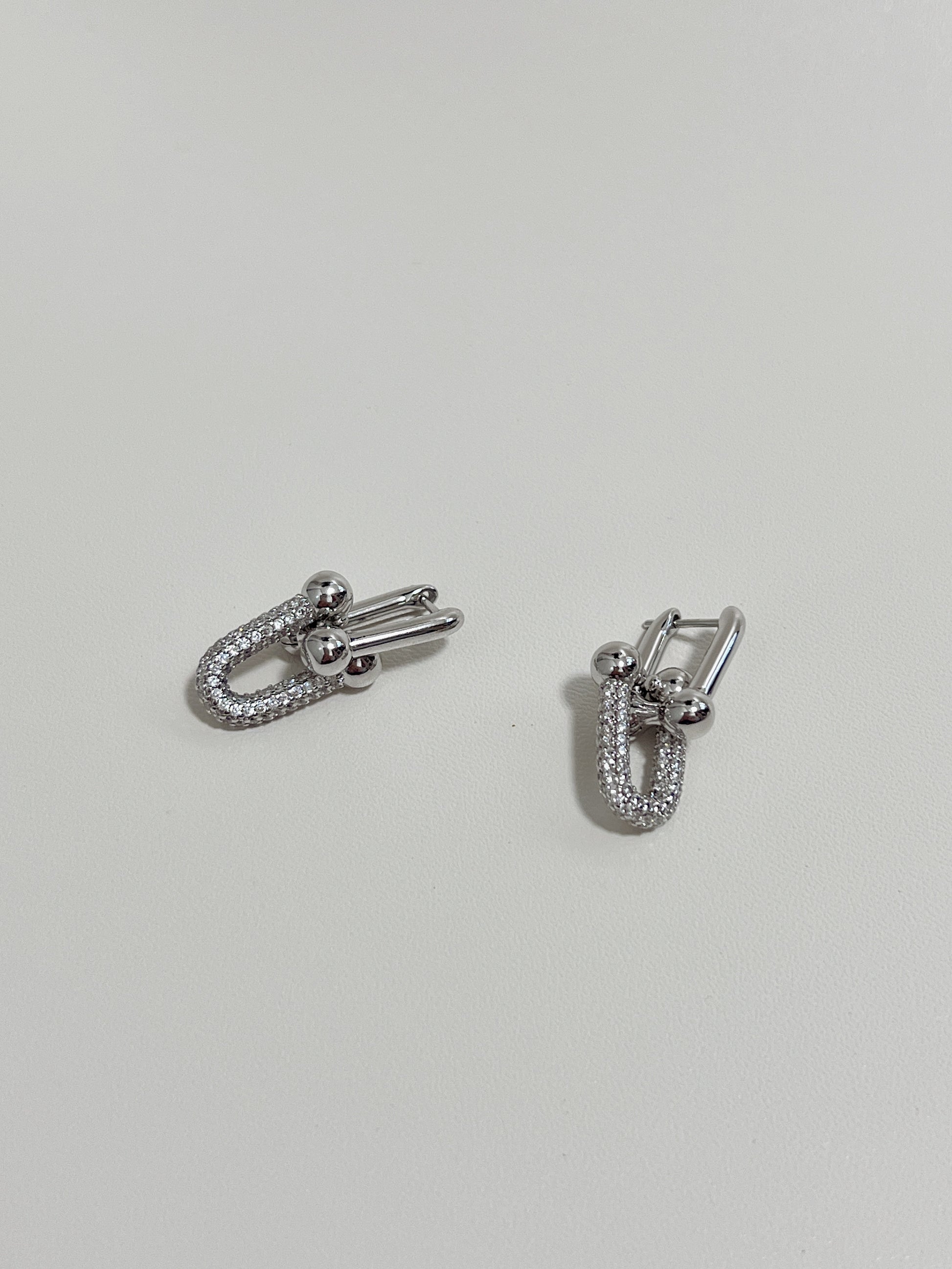 Silver Diamond Link Earrings displayed on a white background, jewelry for everyday.