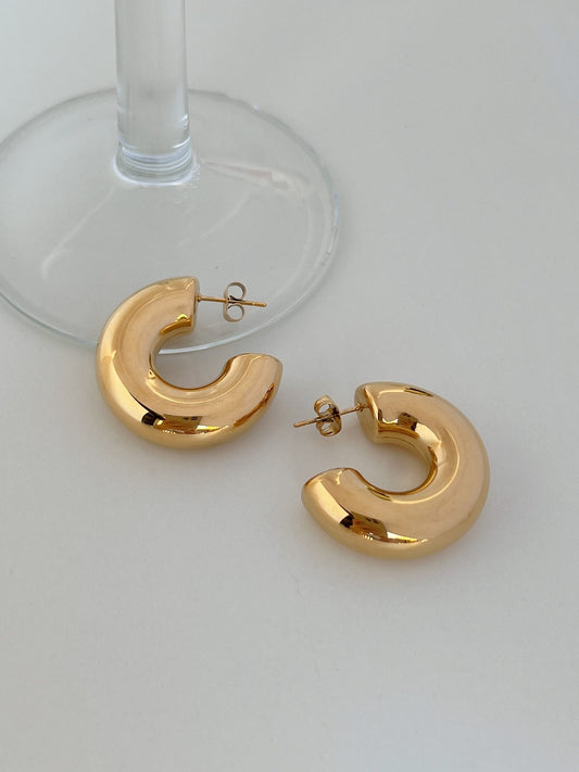 Chunky Gold Hoop Earrings, Minimal Thick Hollow Earrings, Everyday 18K Gold Statement Hoop Earrings, Chubby Hoop Earrings, Thick Open Hoops