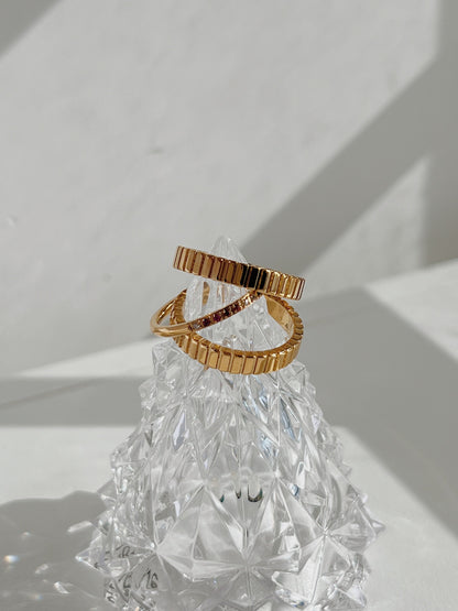 18K Gold Ribbed Band Ring, Minimalist Pave Ring, Dainty Gold Ring, Colorful Gemstone Ring, Stacking Ring, CZ Pinky Ring, Slim Ribbed Ring