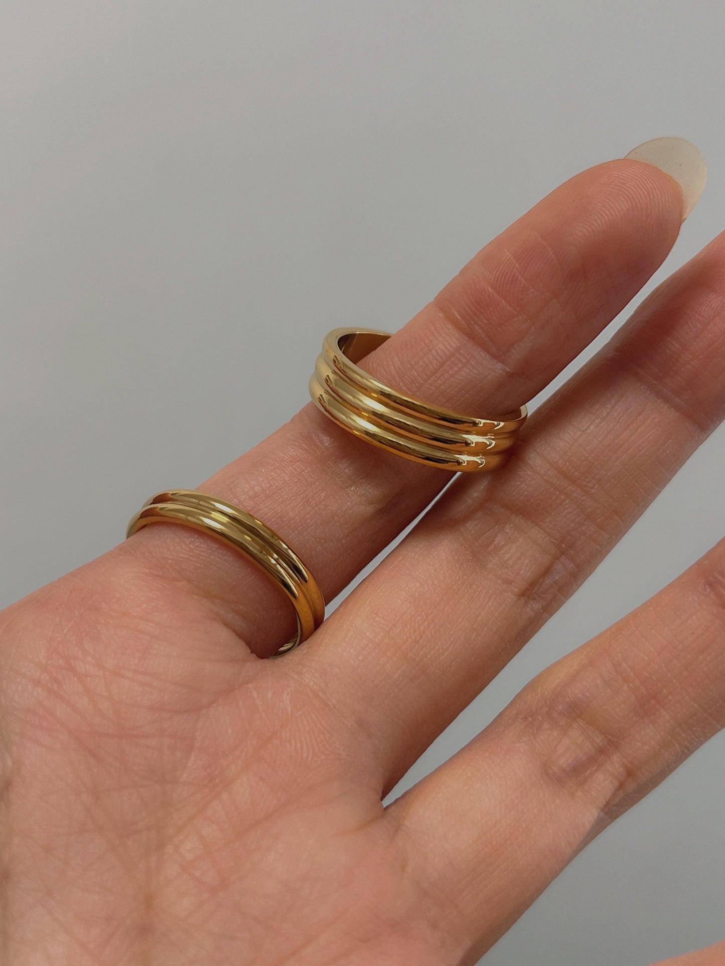 Gold Ribbed Ring, 18K Gold Band Ring, Double Band Ring, Triple Band Ring, Wide Band Ring, Minimal Stacking Ring, Ribbed Band, Linear Ring