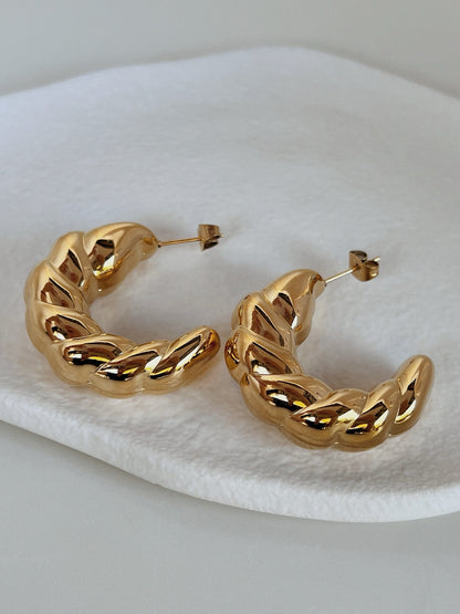 croissant hoop earrings, chunky hoop earrings, gold statement hoops, large twisted hoop earrings, pastry earrings, lightweight hoop earrings