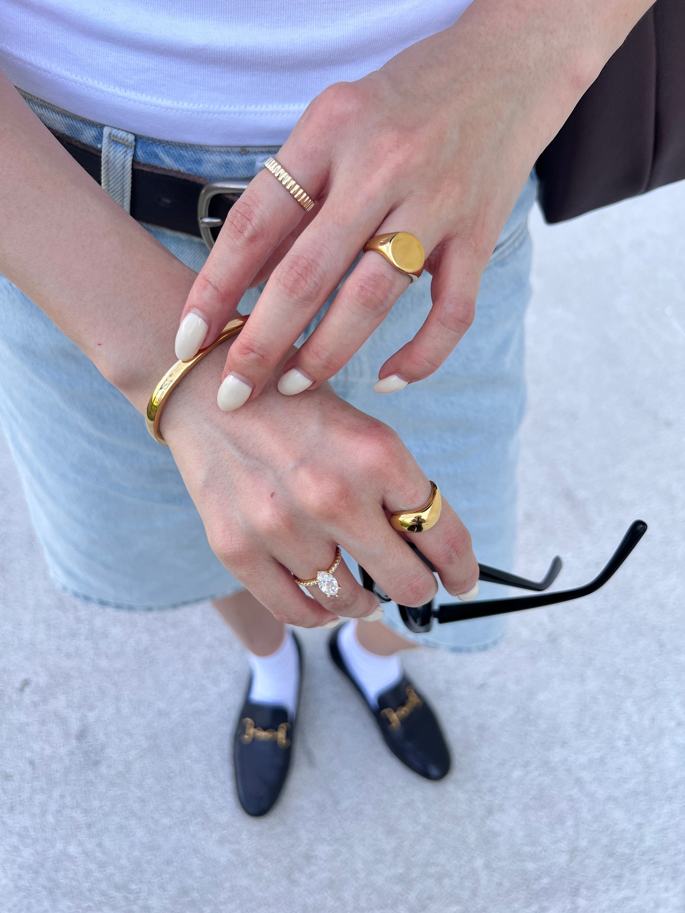 Editorial styling for Jayden Oval Smooth Bangle