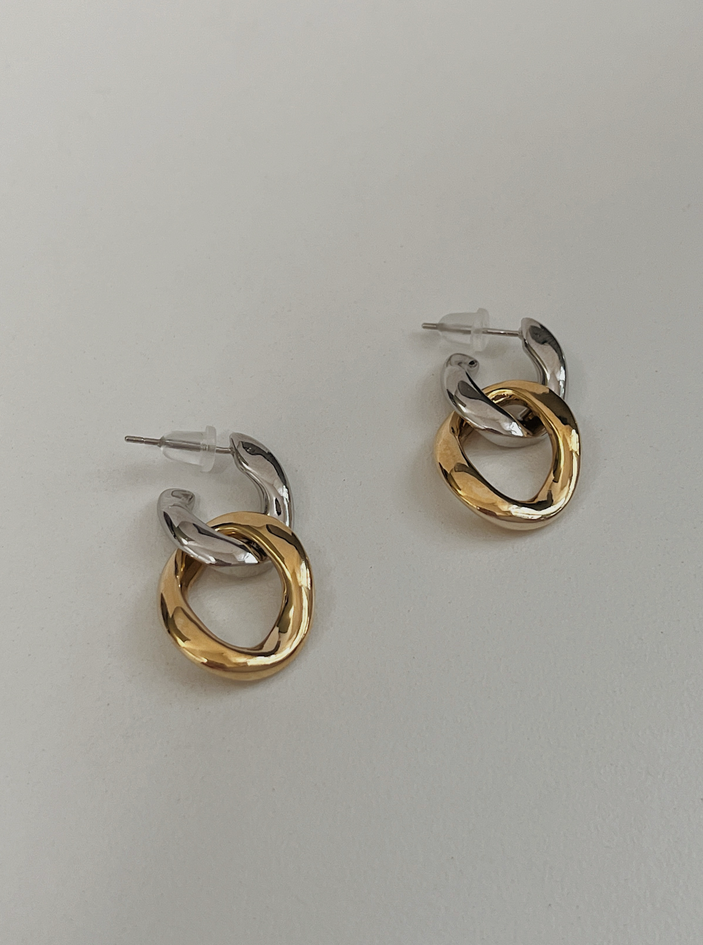 Two Tone Clip On Earrings, 14K Gold Plated Two Tone Statement Chain Earrings, Mixed Metal Earrings, Detachable Earrings, Non Pierced Earrings