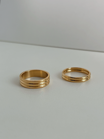 Gold Ribbed Ring, 18K Gold Band Ring, Double Band Ring, Triple Band Ring, Wide Band Ring, Minimal Stacking Ring, Ribbed Band, Linear Ring