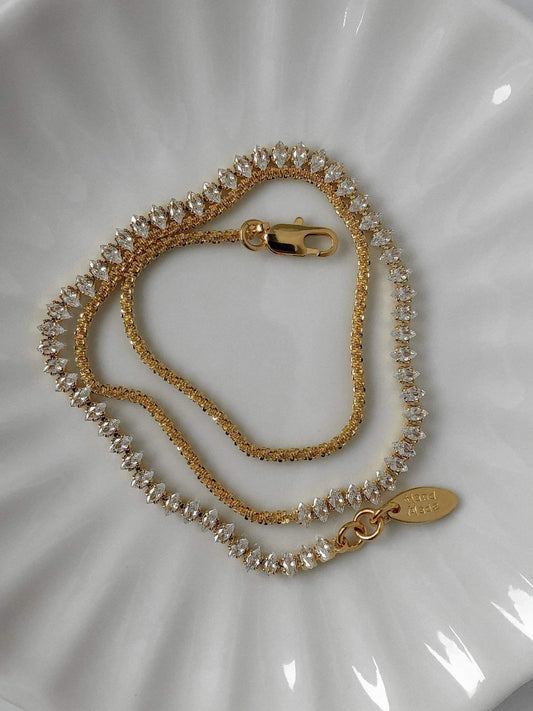 Gold CZ Chain Necklace, Gold Layering Necklace, Gemstone Necklace, Dainty Necklace, Cubic Zirconia Gold Chain Necklace