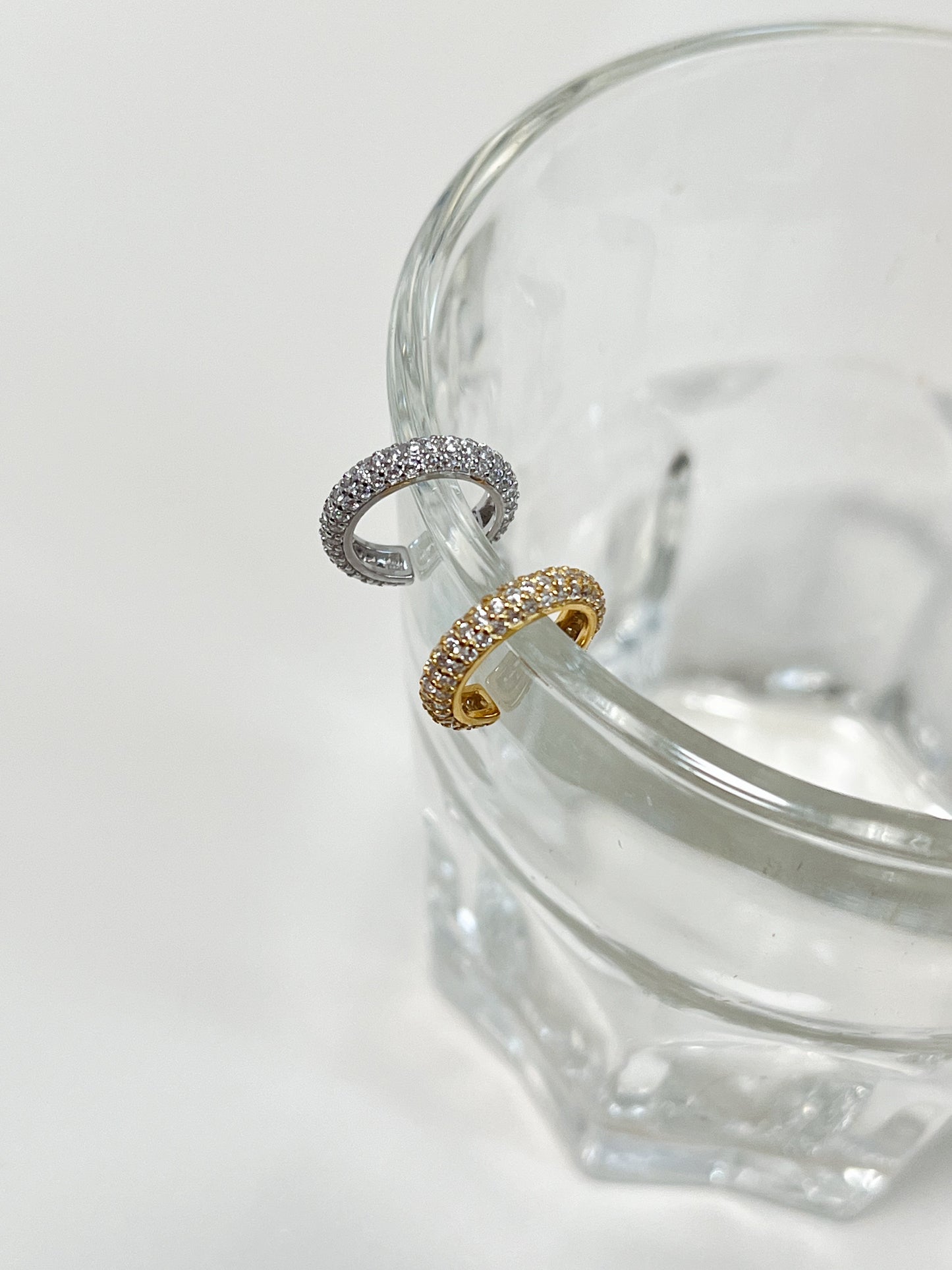 Top-angled view of the Rose Pavé Cuff highlighting the adjustable opening and the high-quality S925 sterling silver hallmark.