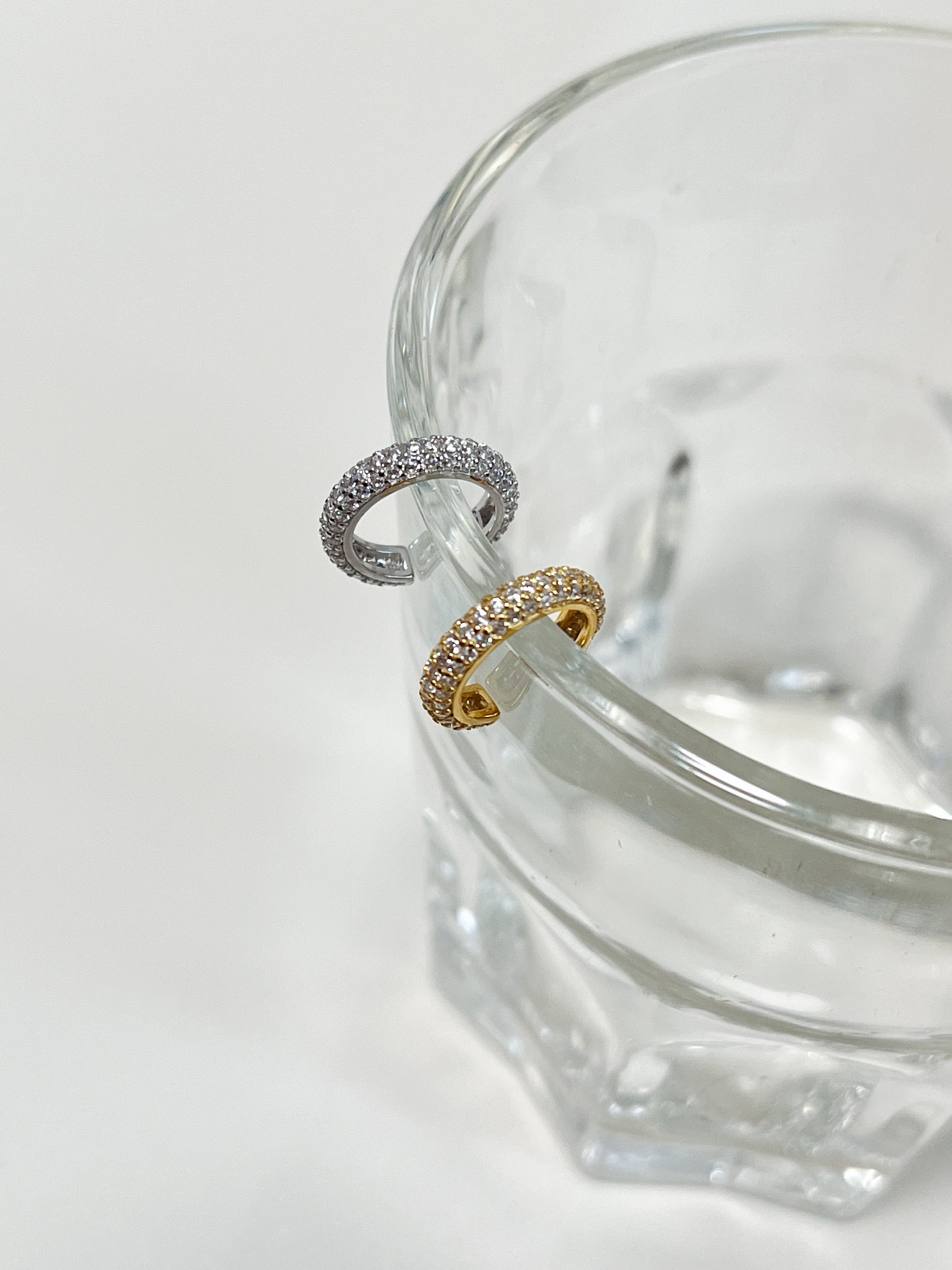 Top-angled view of the Rose Pavé Cuff highlighting the adjustable opening and the high-quality S925 sterling silver hallmark.