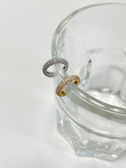 Top-angled view of the Rose Pavé Cuff highlighting the adjustable opening and the high-quality S925 sterling silver hallmark.