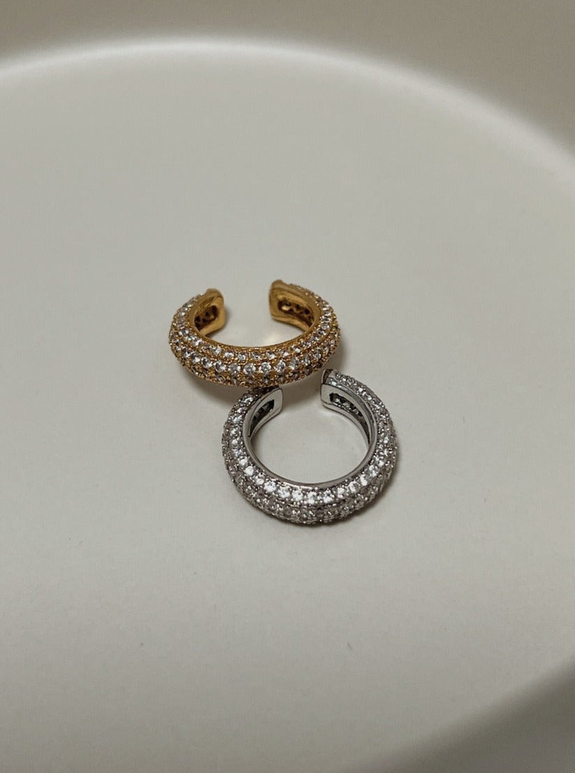 Anika 4-row pavé ear cuff, gold and silver color.