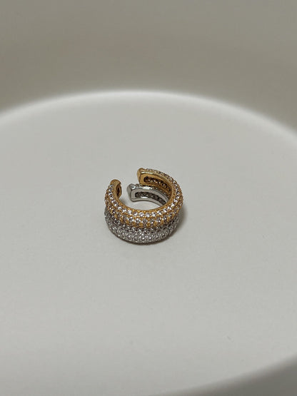 Close-up of 5a cubic zirconia quad-row pavé ear cuff.