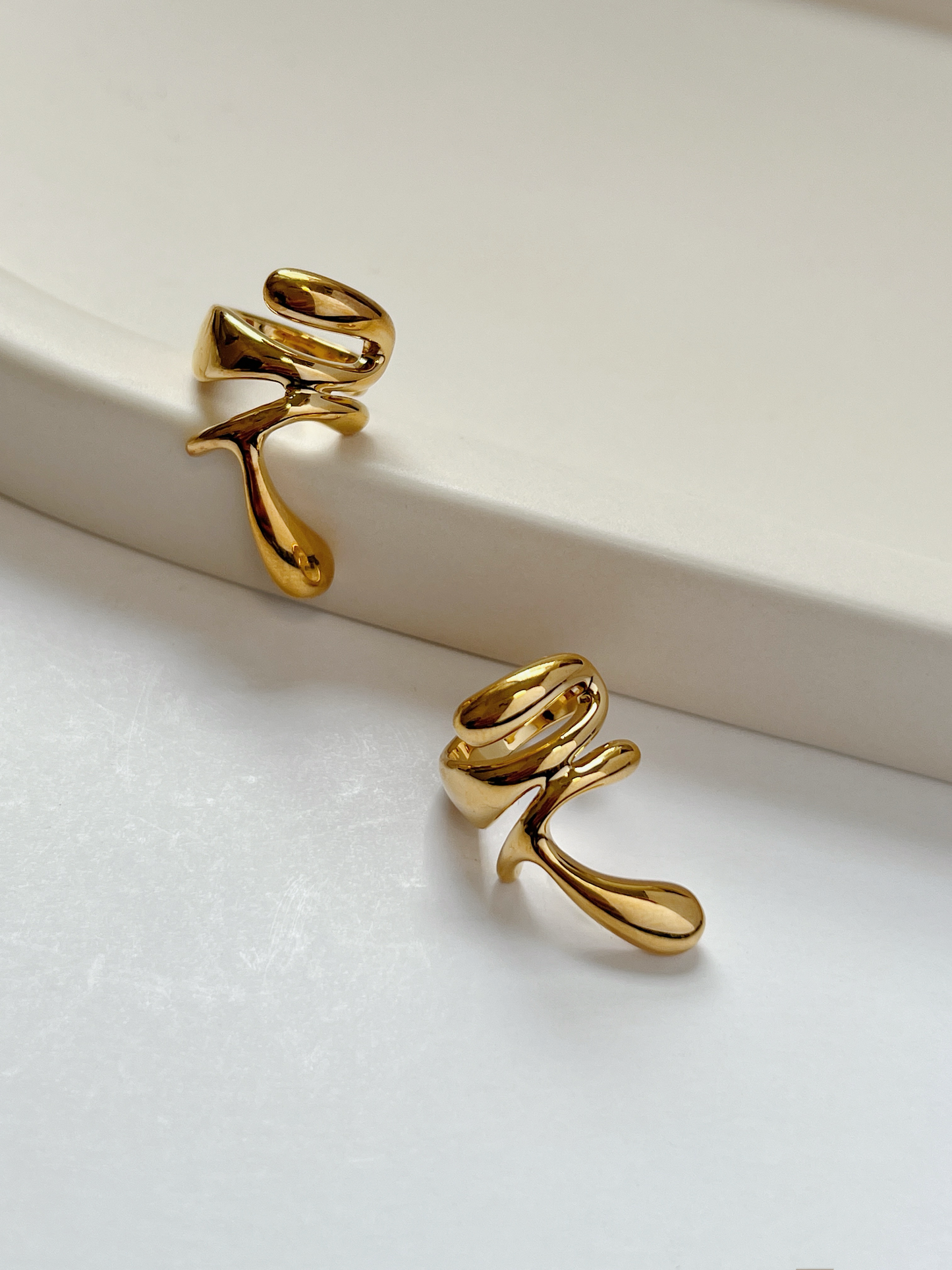 Gift for jewelry lovers sculptural gold ear cuff Dylan, Non-pierced architectural gold earring with a high-polish finish.