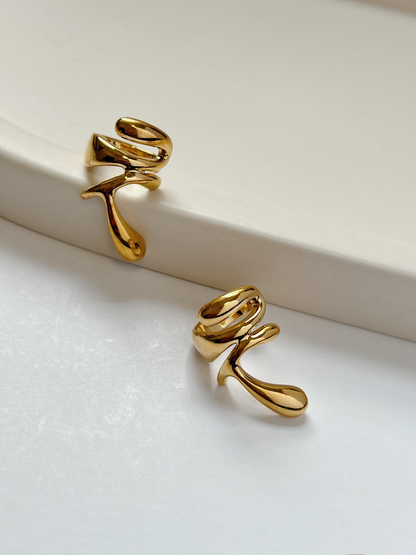 Gift for jewelry lovers sculptural gold ear cuff Dylan, Non-pierced architectural gold earring with a high-polish finish.