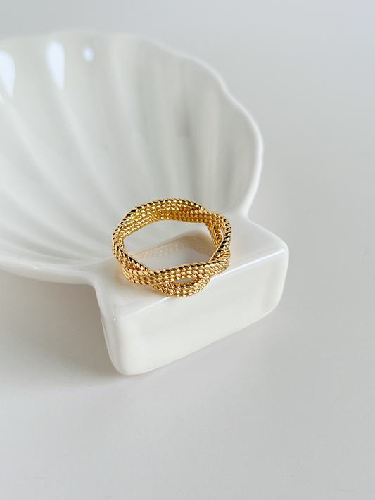 Aurorette braided ring in 18k gold plating over a solid brass core