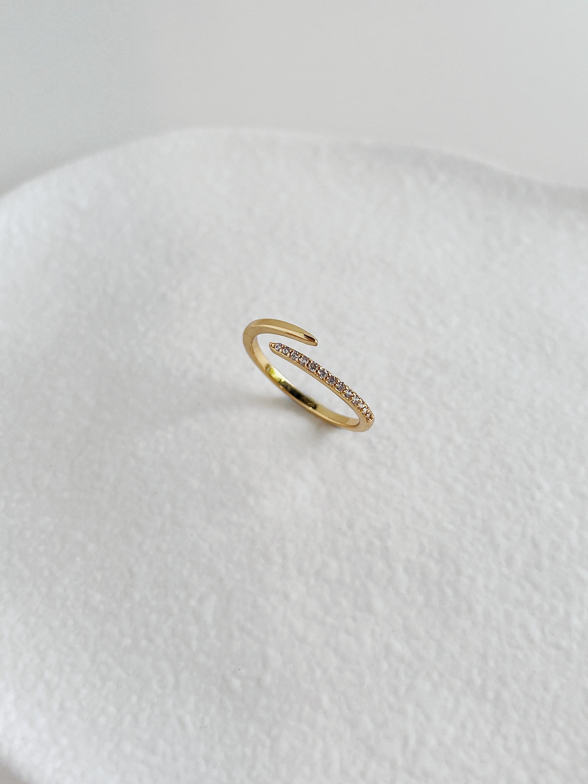 Ava sculptural fluid bypass ring in durable 18k gold pvd over brass core