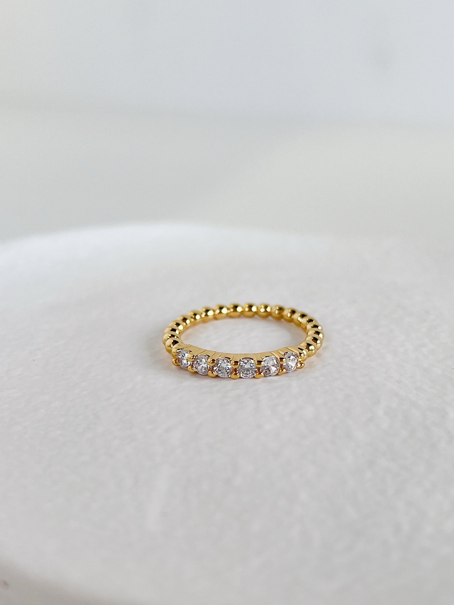 Nura beaded diamond half eternity ring in tarnish free 18k gold pvd over brass