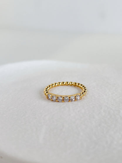 Nura beaded diamond half eternity ring in tarnish free 18k gold pvd over brass