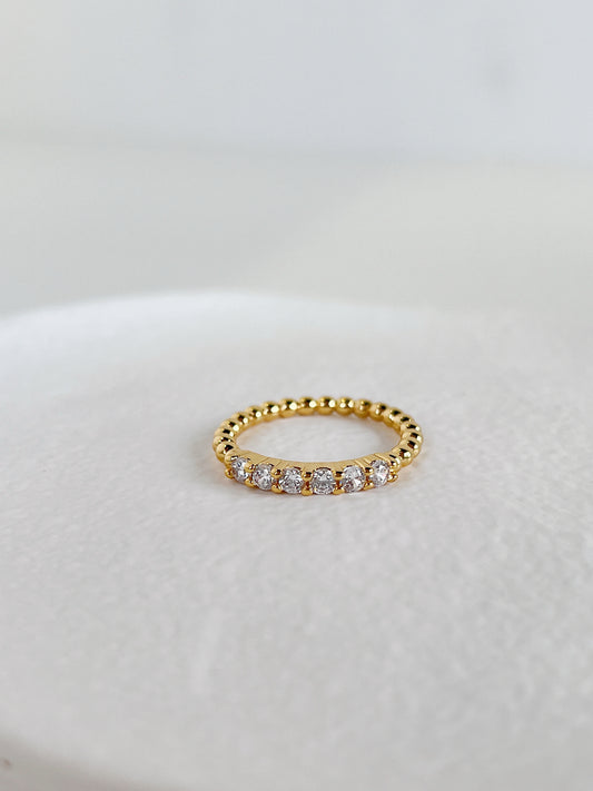 Nura beaded diamond half eternity ring in tarnish free 18k gold pvd over brass