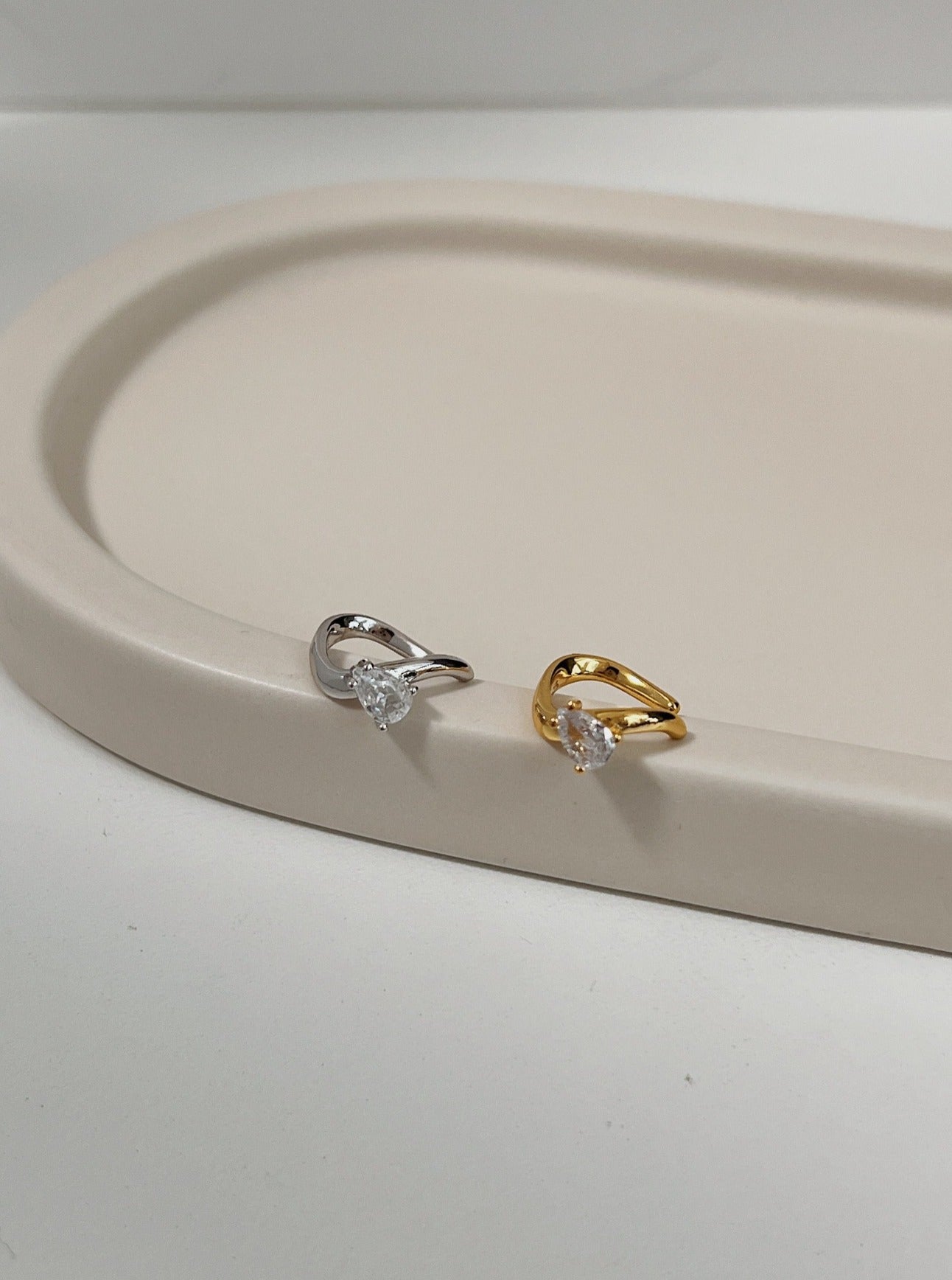 Detail of the pear-cut CZ stone on the Tiffany Ear Cuff