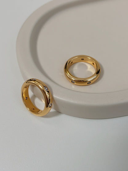 Carlota statement CZ band ring in 18k gold PVD tarnish resistant finish