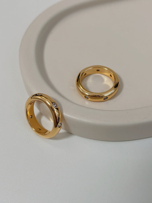Carlota statement CZ band ring in 18k gold PVD tarnish resistant finish