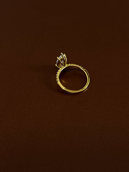 Back view of 2-carat marquise moissanite setting on 18k gold vermeil band.