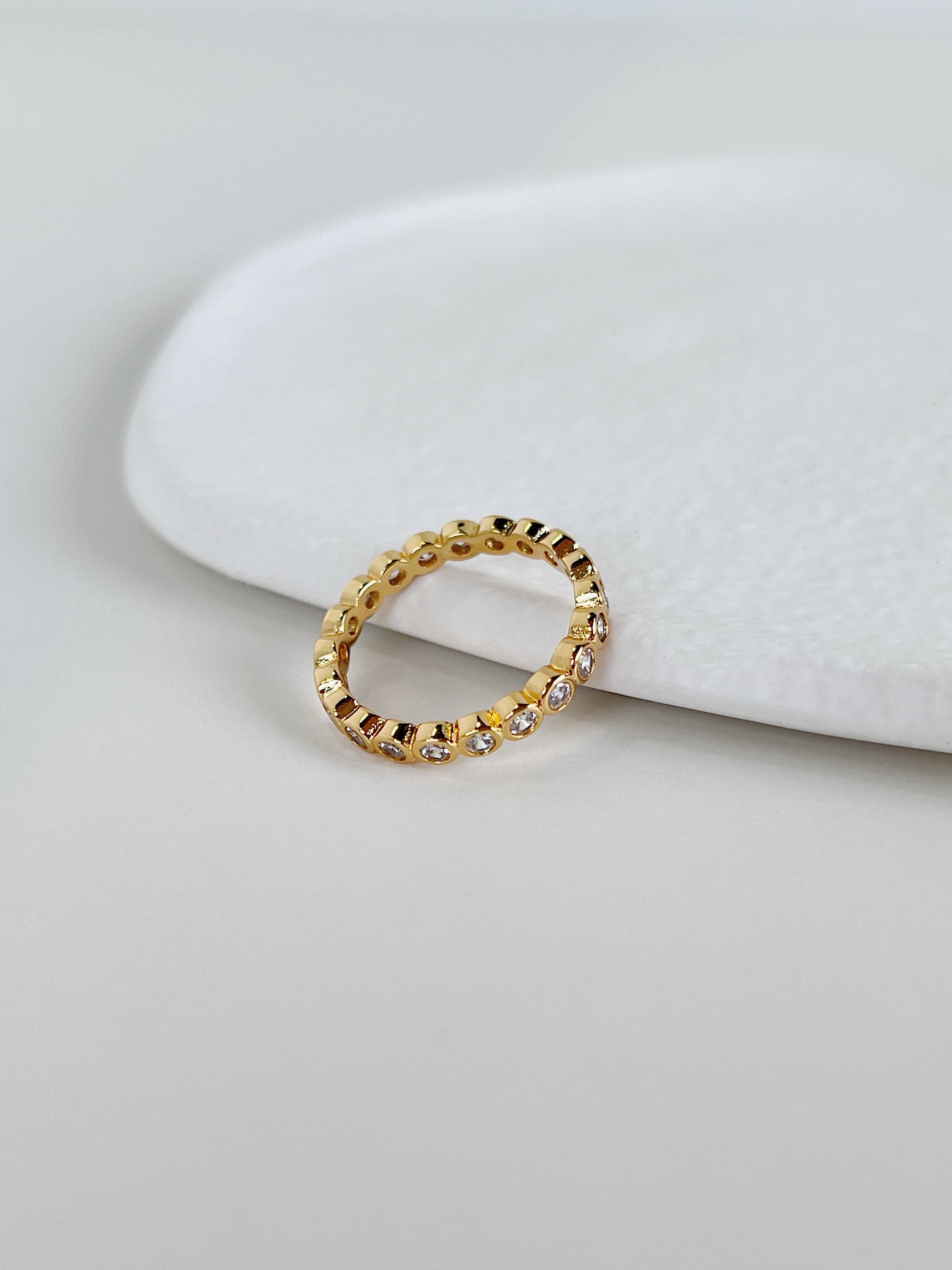 Modern graphic gold plated bezel eternity ring for women US UK shipping