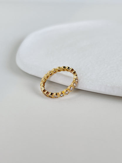 Modern graphic gold plated bezel eternity ring for women US UK shipping